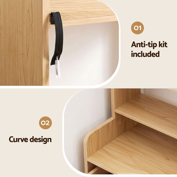 Artiss 6 Tiers Bookshelf with 2 Drawer Storage Shelf Pine Awezingly