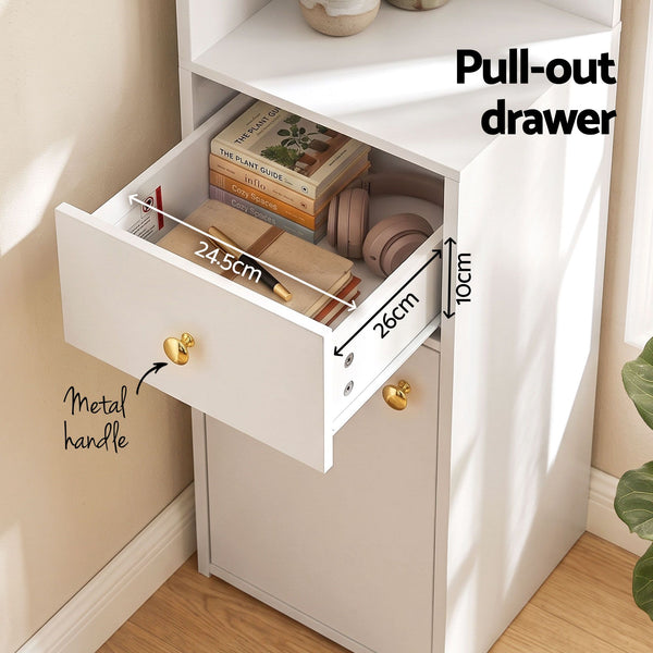 Artiss 3 Tiers Bookshelf with Storage Drawer and Cabinet White Awezingly