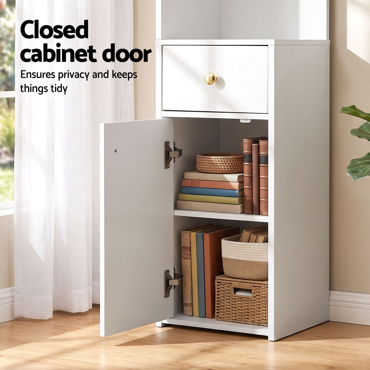 Artiss 3 Tiers Bookshelf with Storage Drawer and Cabinet White Awezingly