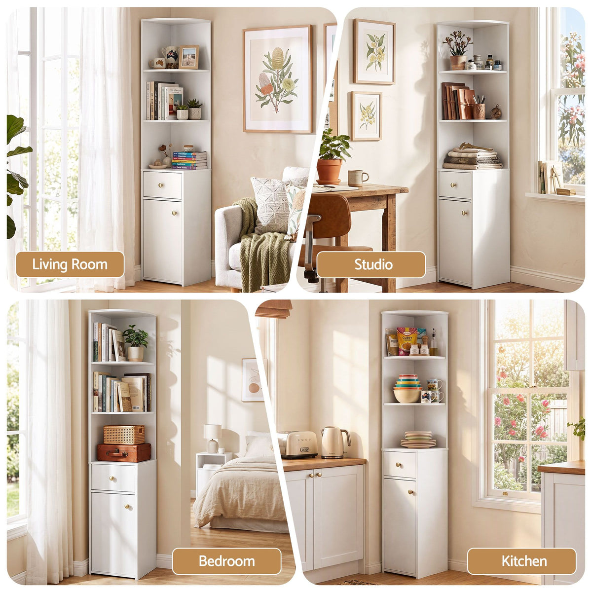 Artiss 3 Tiers Bookshelf with Storage Drawer and Cabinet White Awezingly