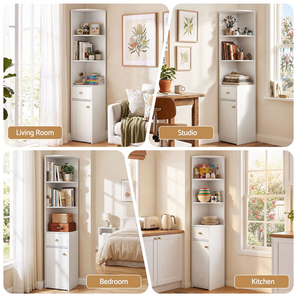 Artiss 3 Tiers Bookshelf with Storage Drawer and Cabinet White Awezingly