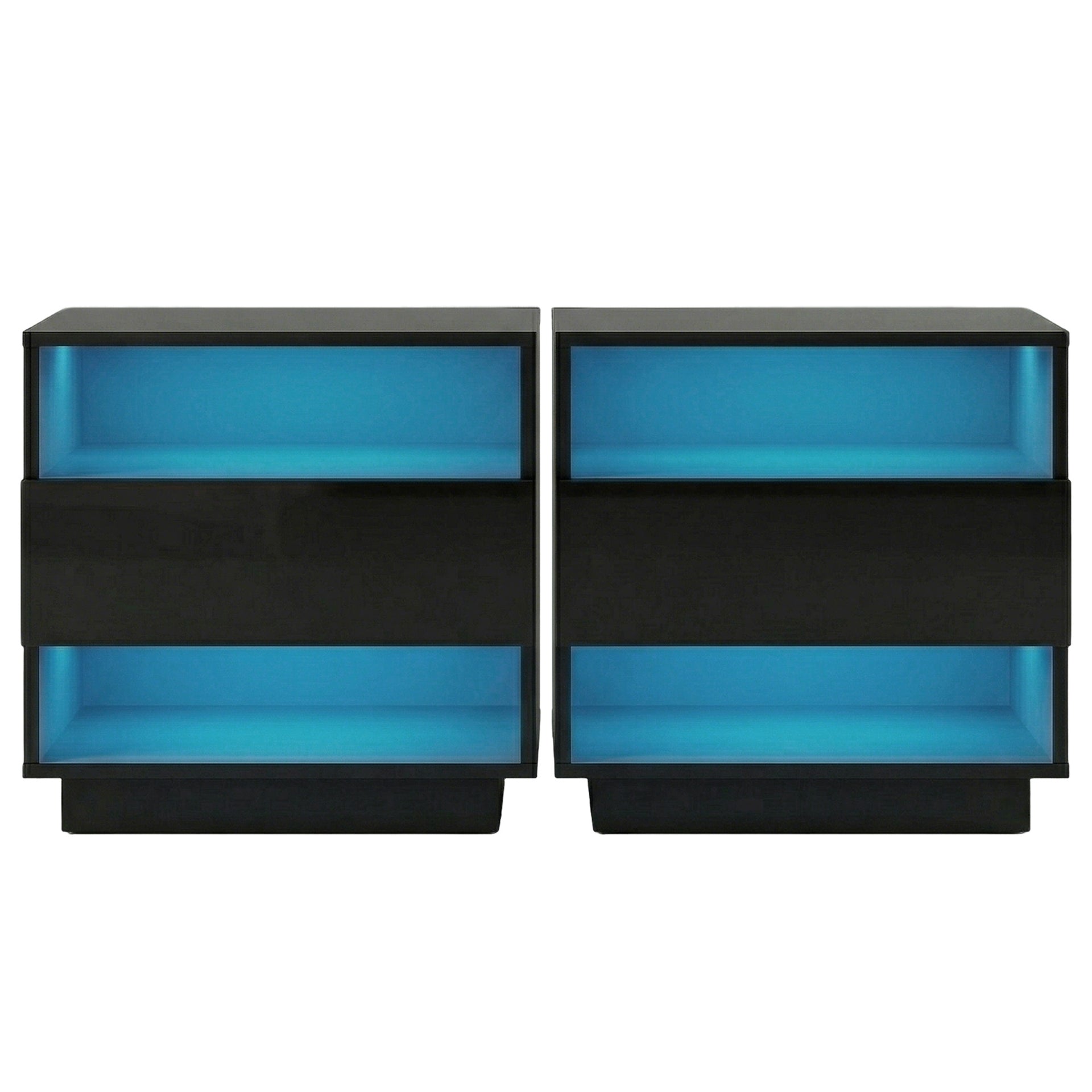 Artiss 2x Bedside Table LED with 2 Shelves - HANA Black Awezingly