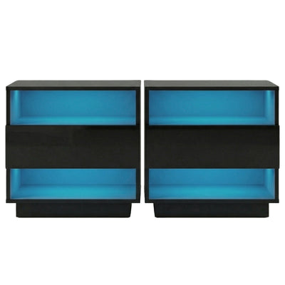 Artiss 2x Bedside Table LED with 2 Shelves - HANA Black