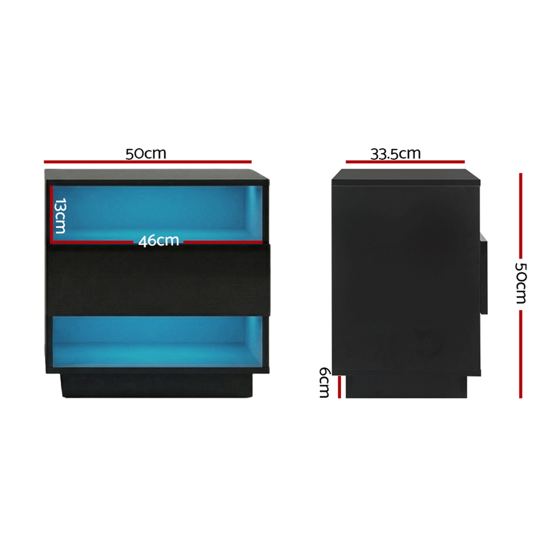 Artiss 2x Bedside Table LED with 2 Shelves - HANA Black Awezingly