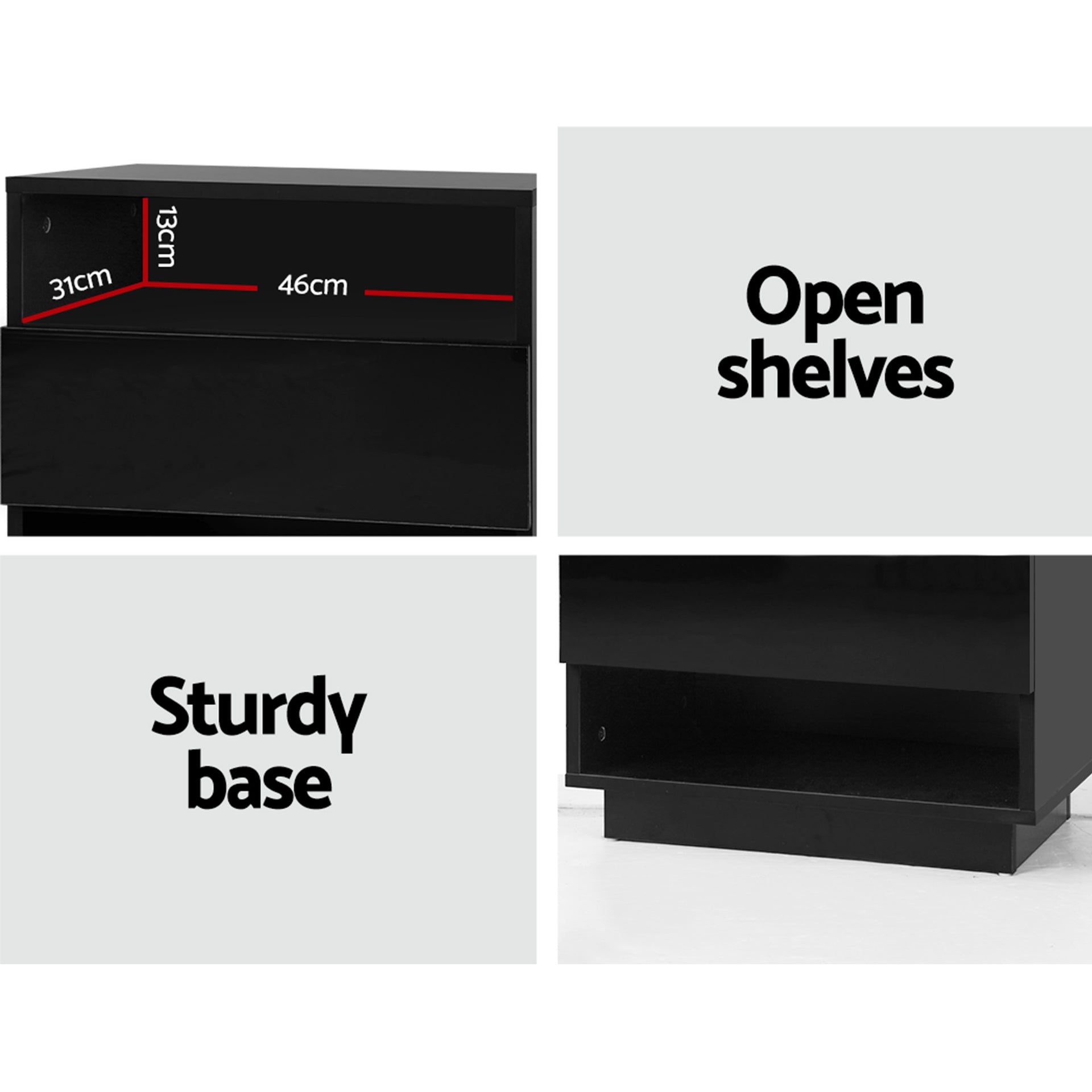 Artiss 2x Bedside Table LED with 2 Shelves - HANA Black Awezingly