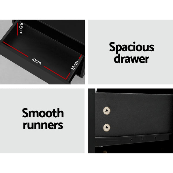 Artiss 2x Bedside Table LED with 2 Shelves - HANA Black Awezingly