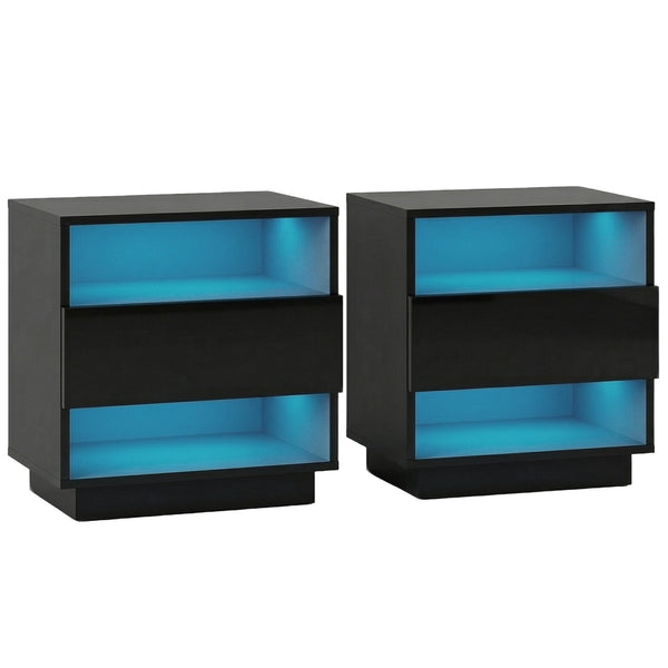 Artiss 2x Bedside Table LED with 2 Shelves - HANA Black Awezingly