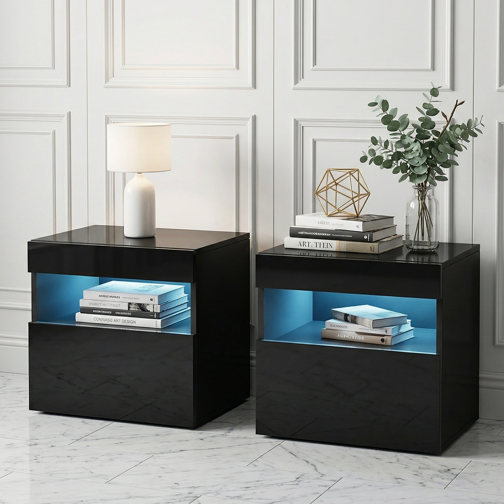 Artiss 2x Bedside Table LED - HERES Black Awezingly