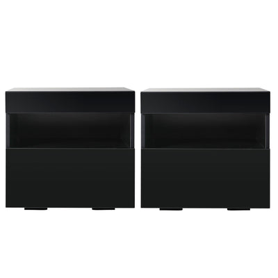 Artiss 2x Bedside Table LED - HERES Black