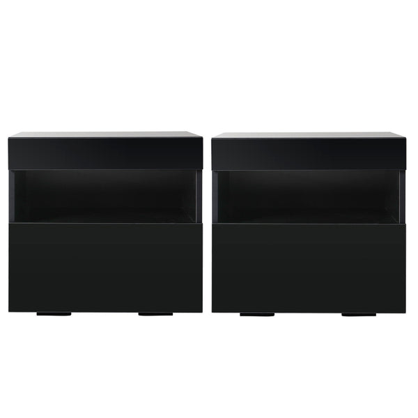 Artiss 2x Bedside Table LED - HERES Black Awezingly