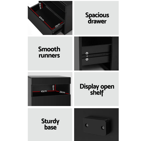 Artiss 2x Bedside Table LED - HERES Black Awezingly