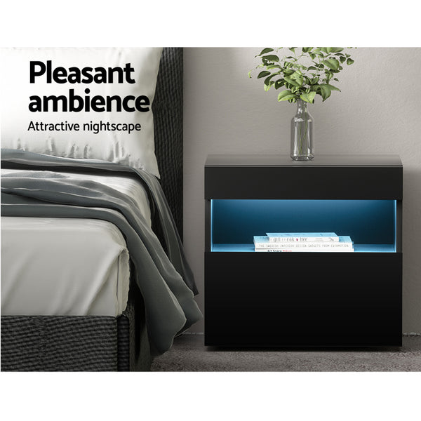 Artiss 2x Bedside Table LED - HERES Black Awezingly