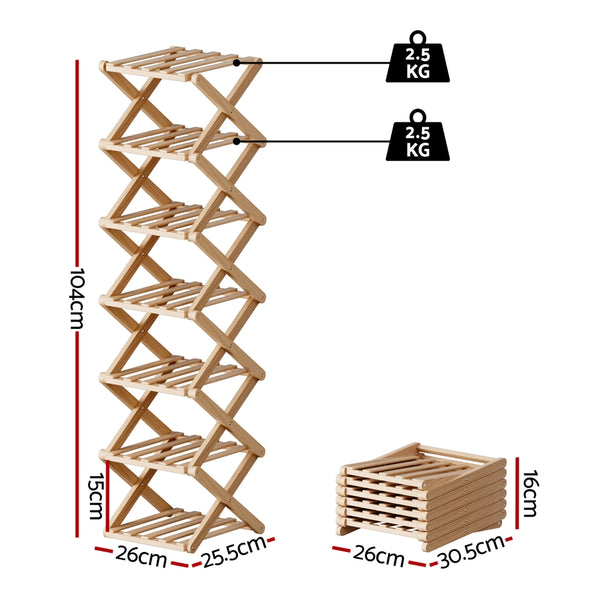 Artiss 7 Tier Bamboo Foldable Shoe Rack Organizer Entryway Awezingly