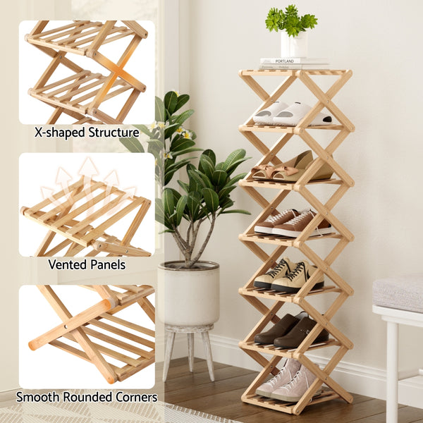 Artiss 7 Tier Bamboo Foldable Shoe Rack Organizer Entryway Awezingly