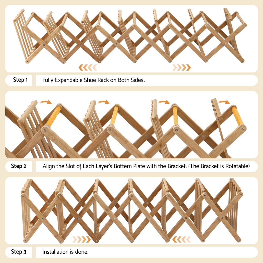 Artiss 7 Tier Bamboo Foldable Shoe Rack Organizer Entryway Awezingly