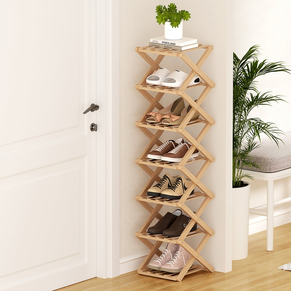 Artiss 7 Tier Bamboo Foldable Shoe Rack Organizer Entryway Awezingly