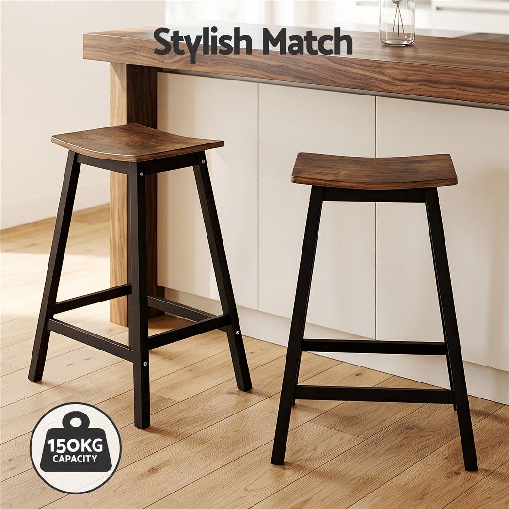 Artiss Bar Stools Set of 2 Kitchen Counter Stools Wooden Industrial Rustic Brown Artiss