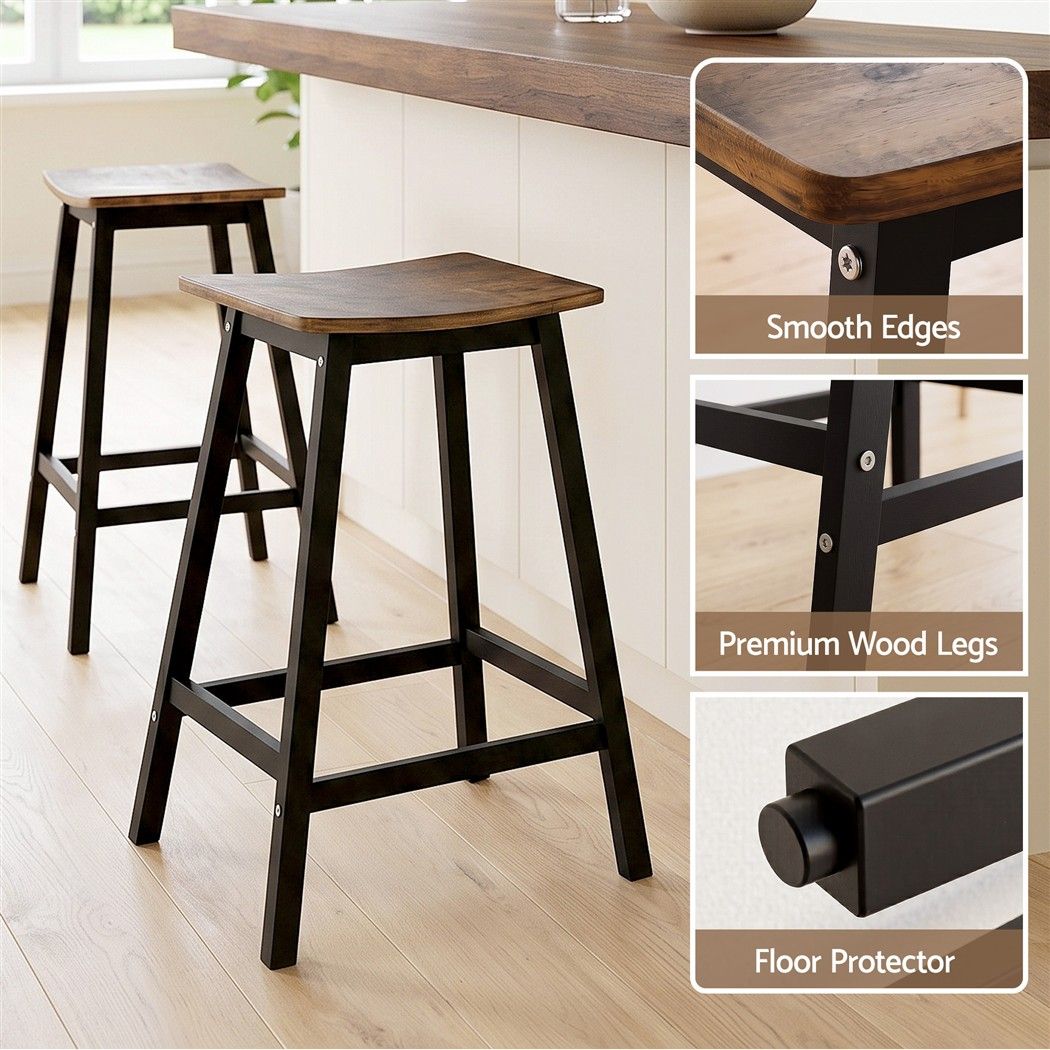 Artiss Bar Stools Set of 2 Kitchen Counter Stools Wooden Industrial Rustic Brown Artiss