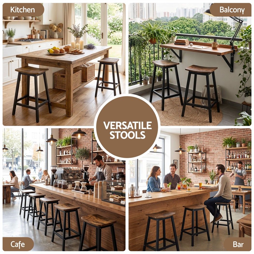 Artiss Bar Stools Set of 2 Kitchen Counter Stools Wooden Industrial Rustic Brown Artiss