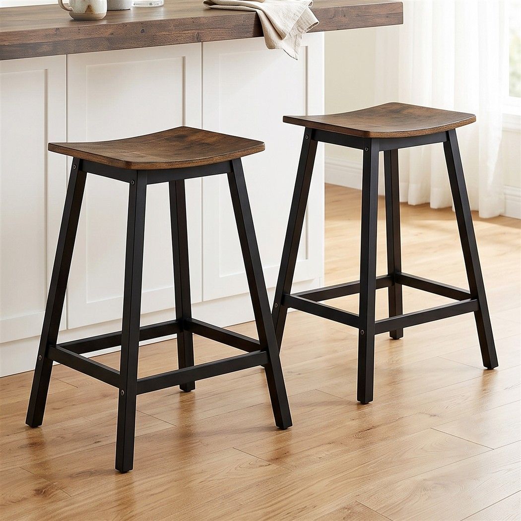 Artiss Bar Stools Set of 2 Kitchen Counter Stools Wooden Industrial Rustic Brown Artiss