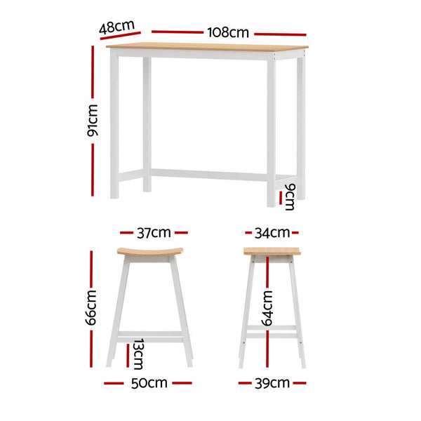 Artiss Bar Table and Stools Set Dining Desk Solid Wood Kitchen Chairs Cafe Pub Artiss