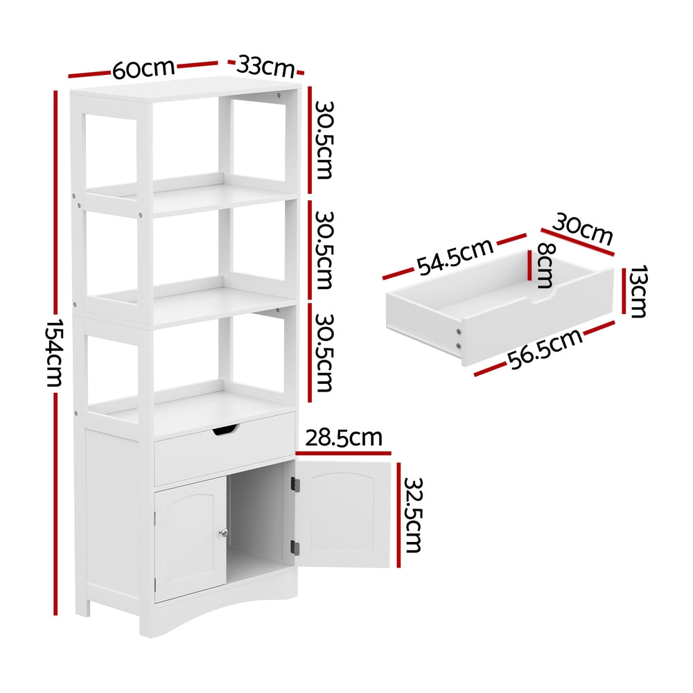 Artiss Bathroom Floor Storage Cabinet with 2 Drawers 3 Open Shelves 2 Doors White Artiss