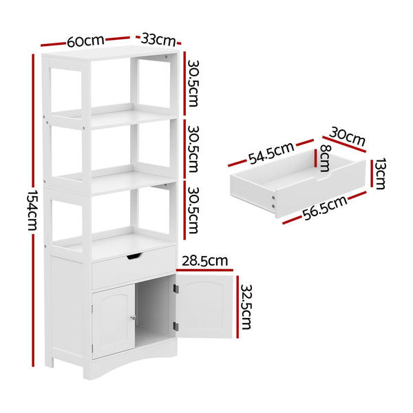 Artiss Bathroom Floor Storage Cabinet with 2 Drawers 3 Open Shelves 2 Doors White Artiss