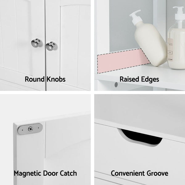 Artiss Bathroom Floor Storage Cabinet with 2 Drawers 3 Open Shelves 2 Doors White Artiss