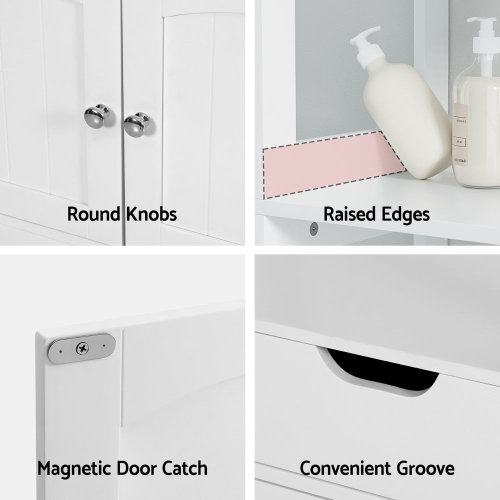 Artiss Bathroom Floor Storage Cabinet with 2 Drawers 3 Open Shelves 2 Doors White Artiss