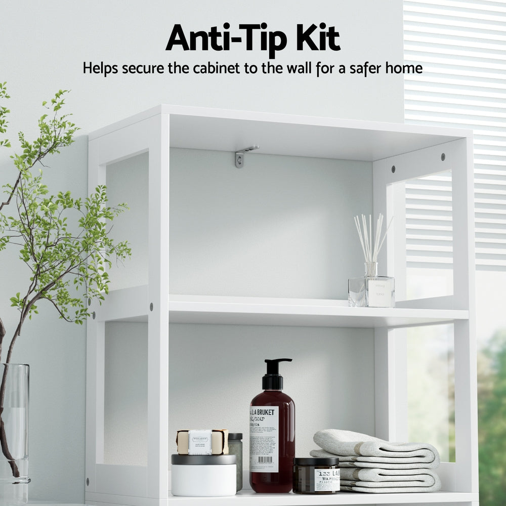 Artiss Bathroom Floor Storage Cabinet with 2 Drawers 3 Open Shelves 2 Doors White Artiss