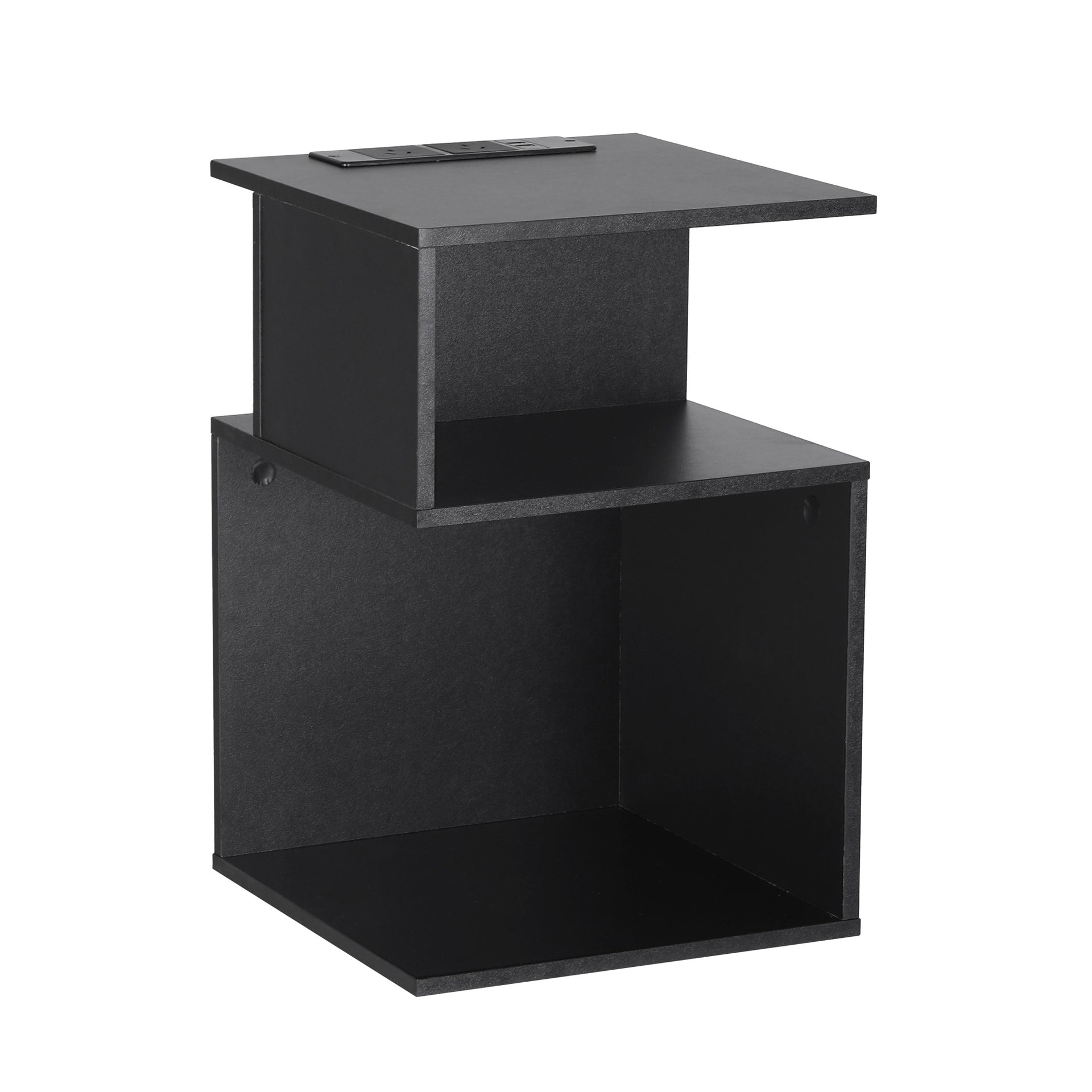 Artiss Bedside Table 2 Shelves S-Shaped Charging Station Black Awezingly