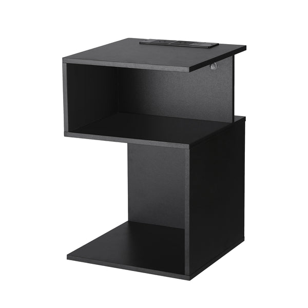 Artiss Bedside Table 2 Shelves S-Shaped Charging Station Black Awezingly