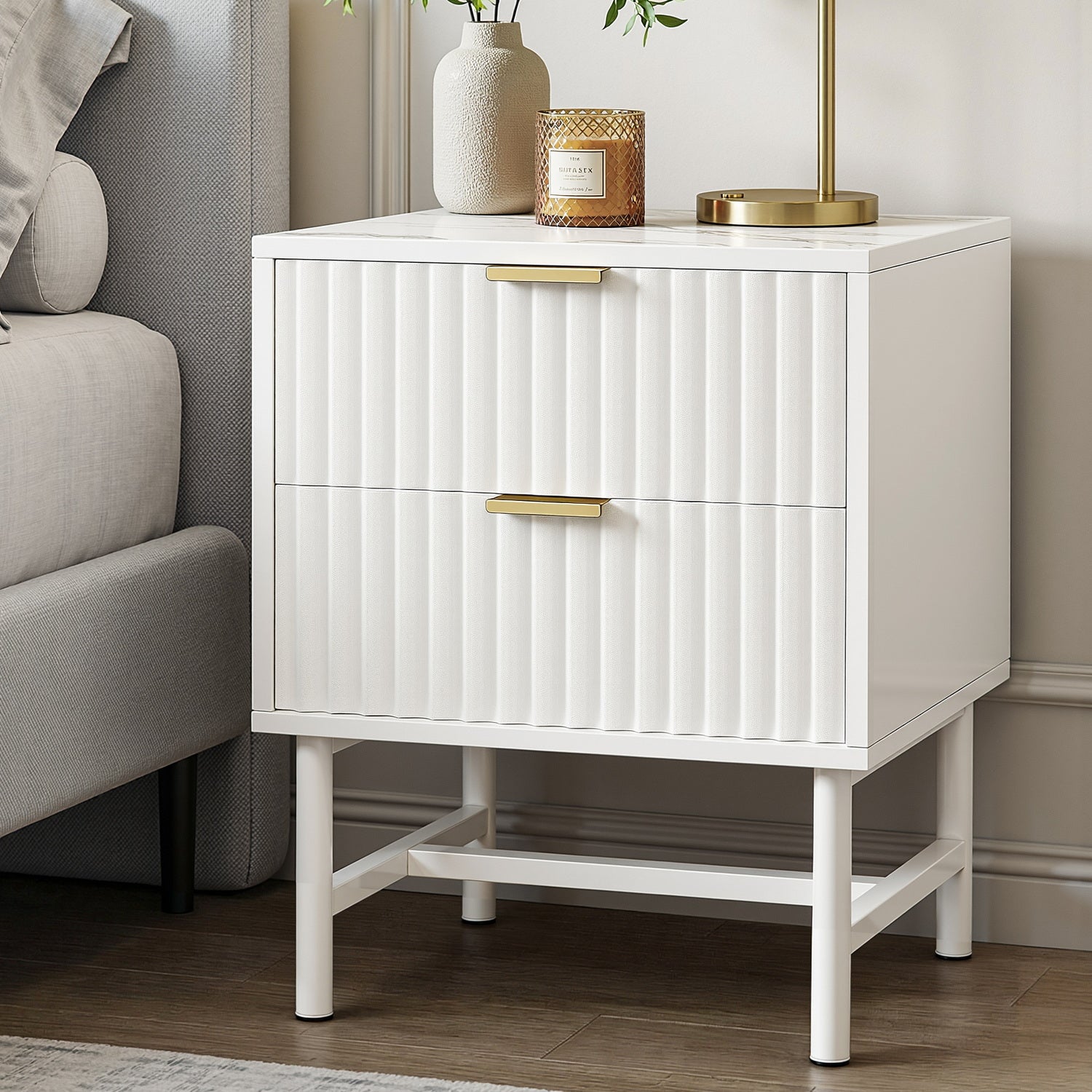 Artiss Bedside Table 2 Drawers - White Awezingly