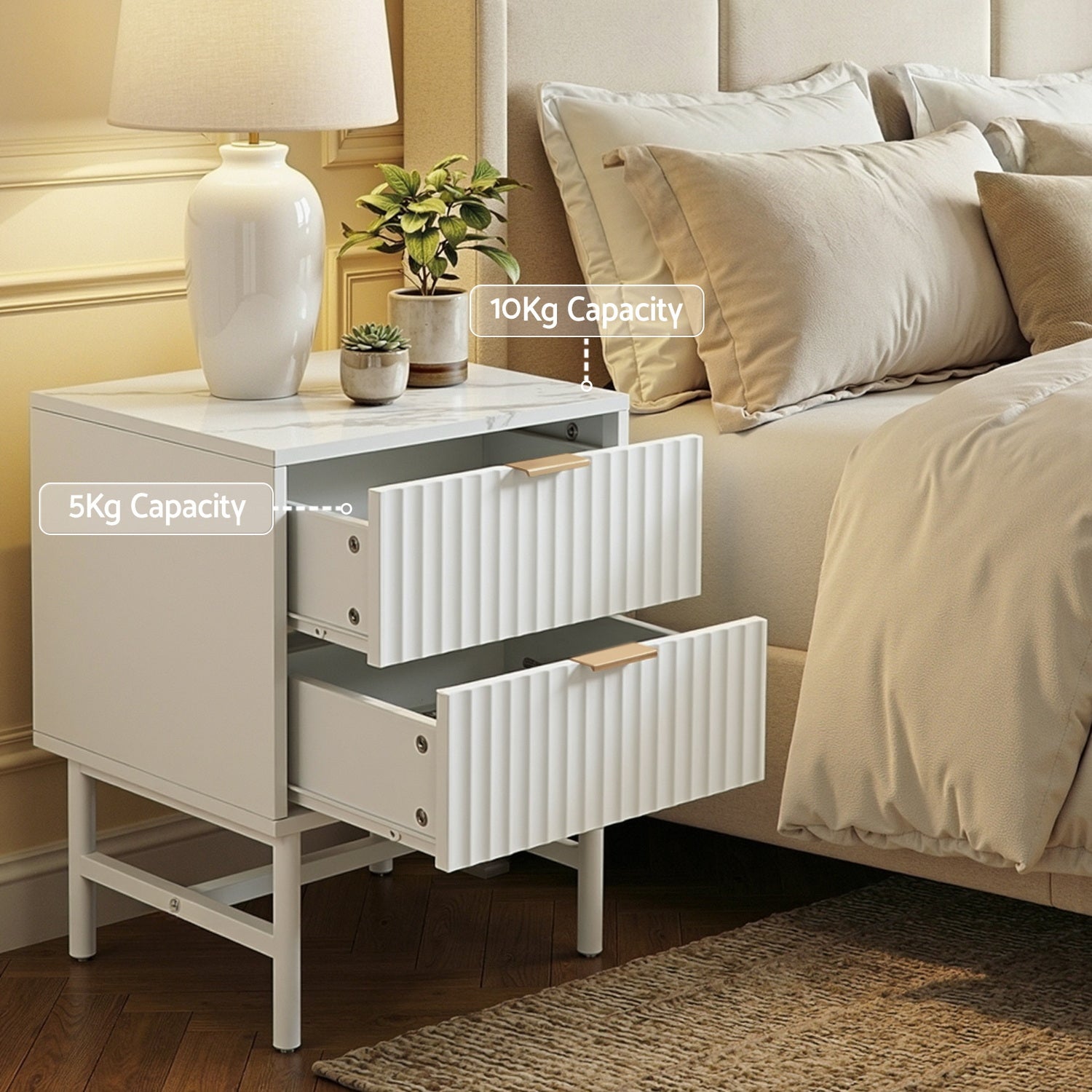 Artiss Bedside Table 2 Drawers - White Awezingly