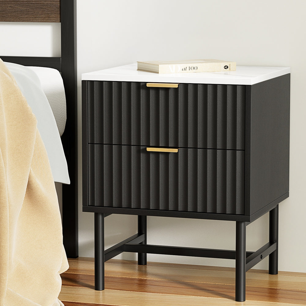 Artiss Bedside Table 2 Drawers - Black Artiss
