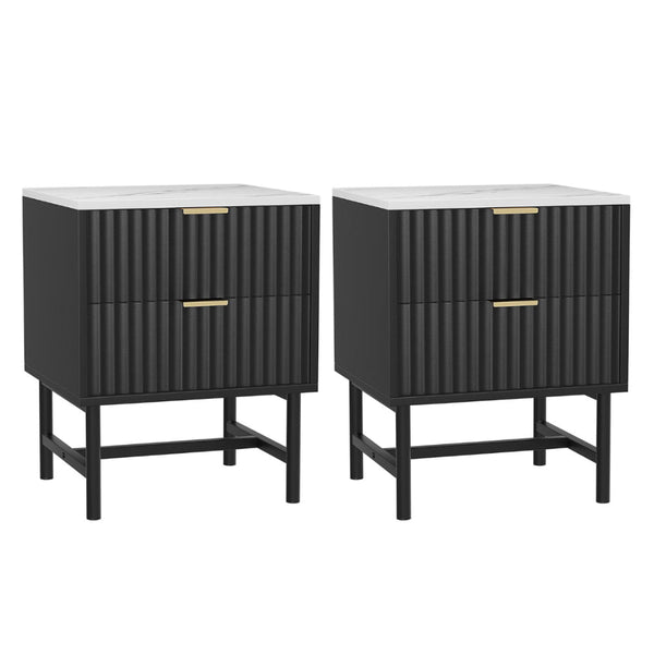Artiss 2x Bedside Table 2 Drawers - Black Artiss