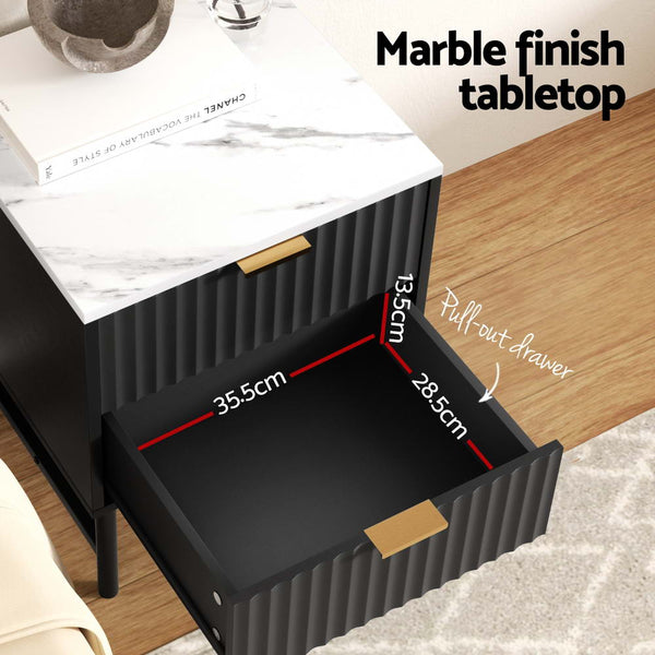 Artiss 2x Bedside Table 2 Drawers - Black Artiss