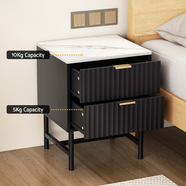 Artiss 2x Bedside Table 2 Drawers - Black Artiss
