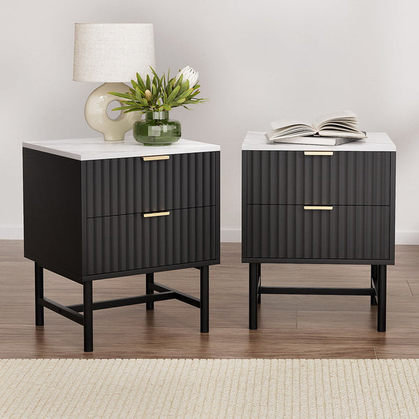Artiss 2x Bedside Table 2 Drawers - Black Artiss