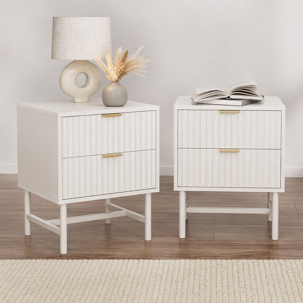 Artiss 2X Bedside Table White Nightstand 2 Drawers Awezingly