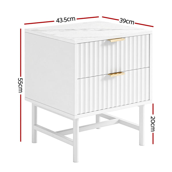 Artiss 2X Bedside Table White Nightstand 2 Drawers Awezingly