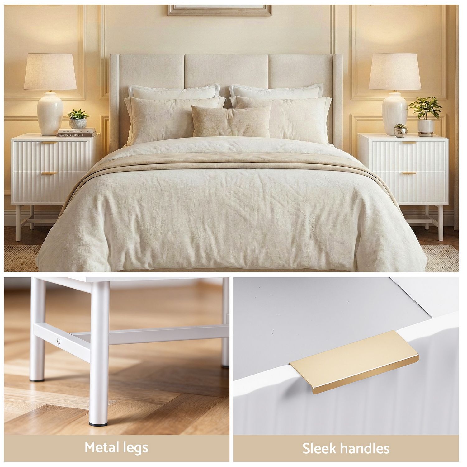 Artiss 2X Bedside Table White Nightstand 2 Drawers Awezingly