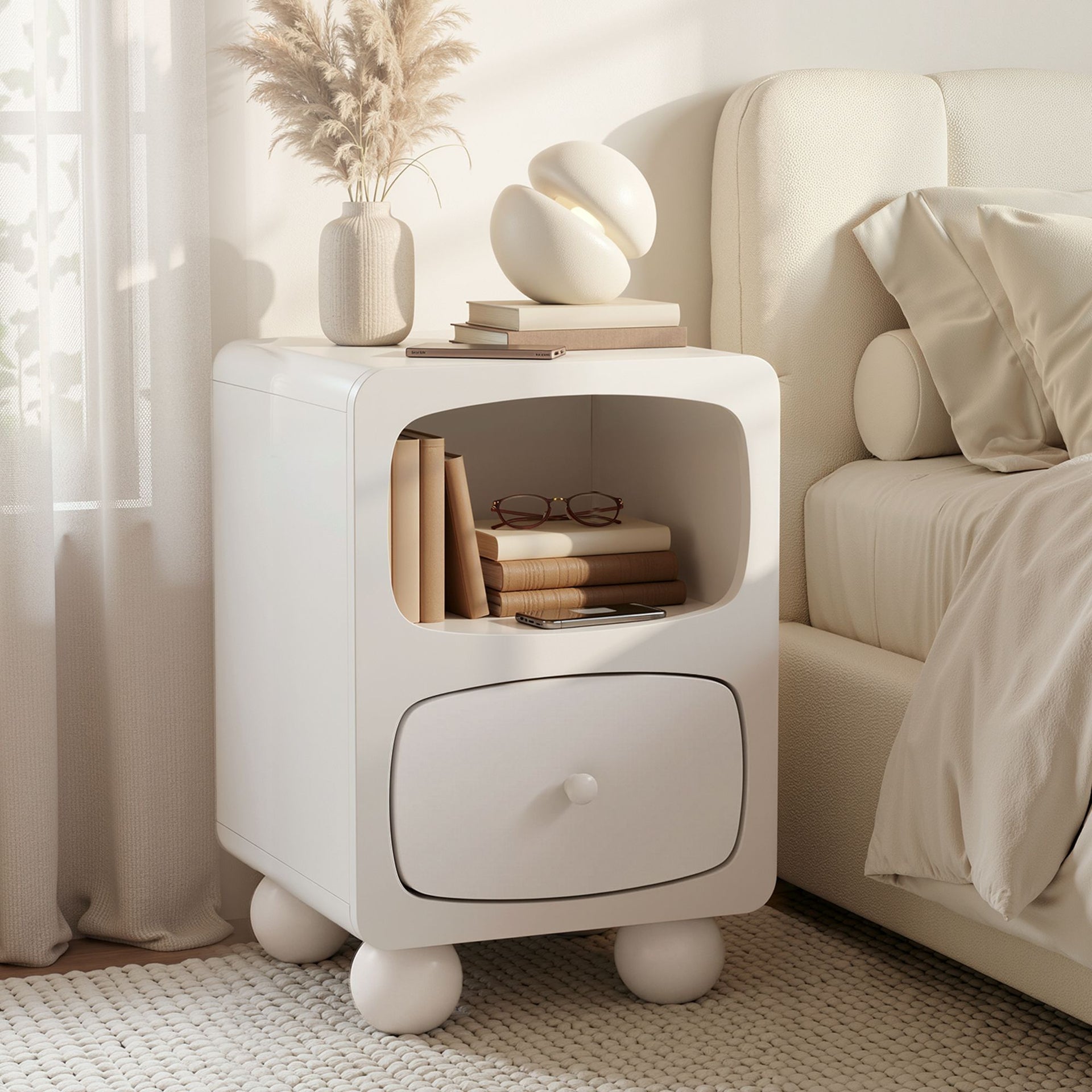 Artiss Bedside Table Storage Drawer Shelf Pine Wood Legs White Awezingly