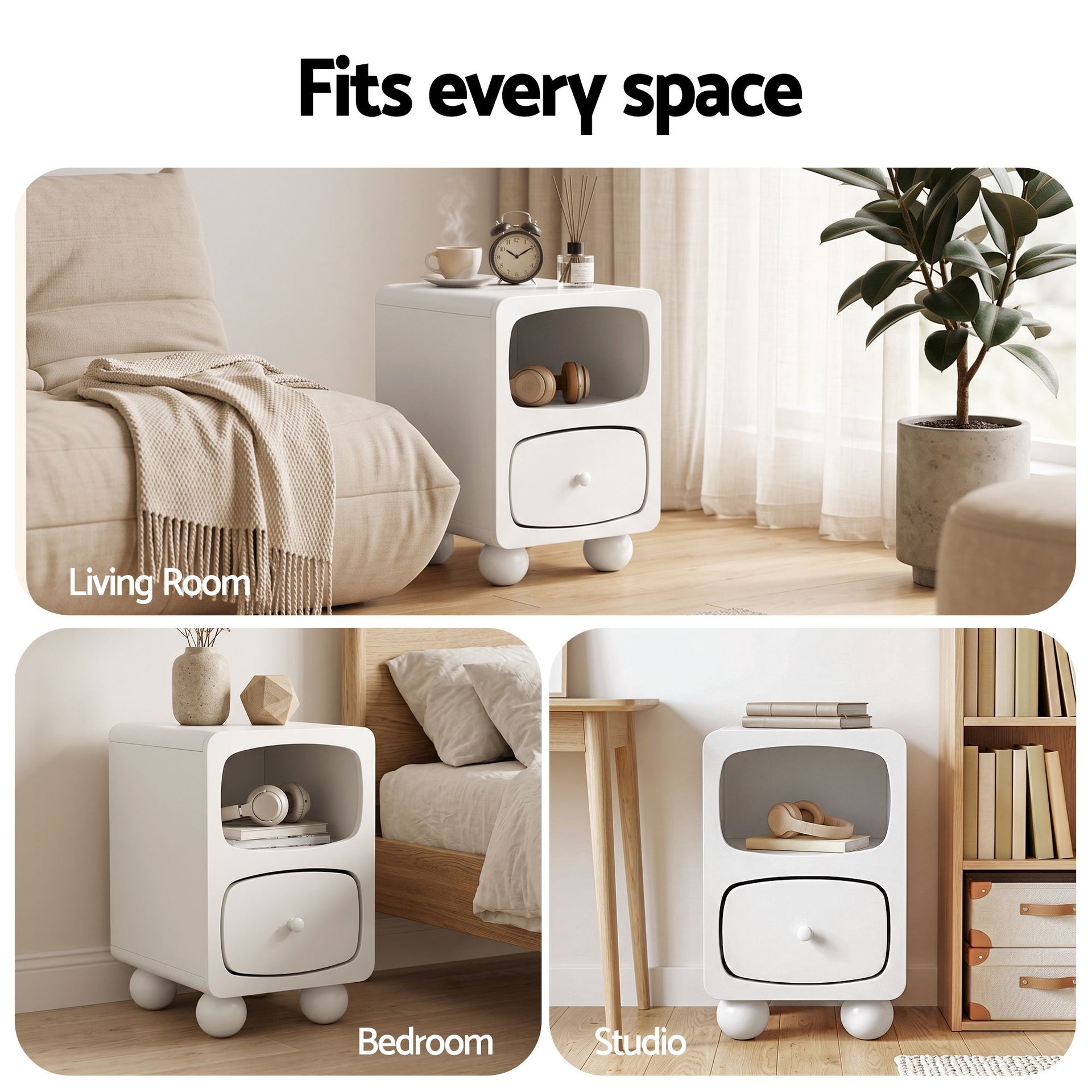 Artiss Bedside Table Storage Drawer Shelf Pine Wood Legs White Awezingly