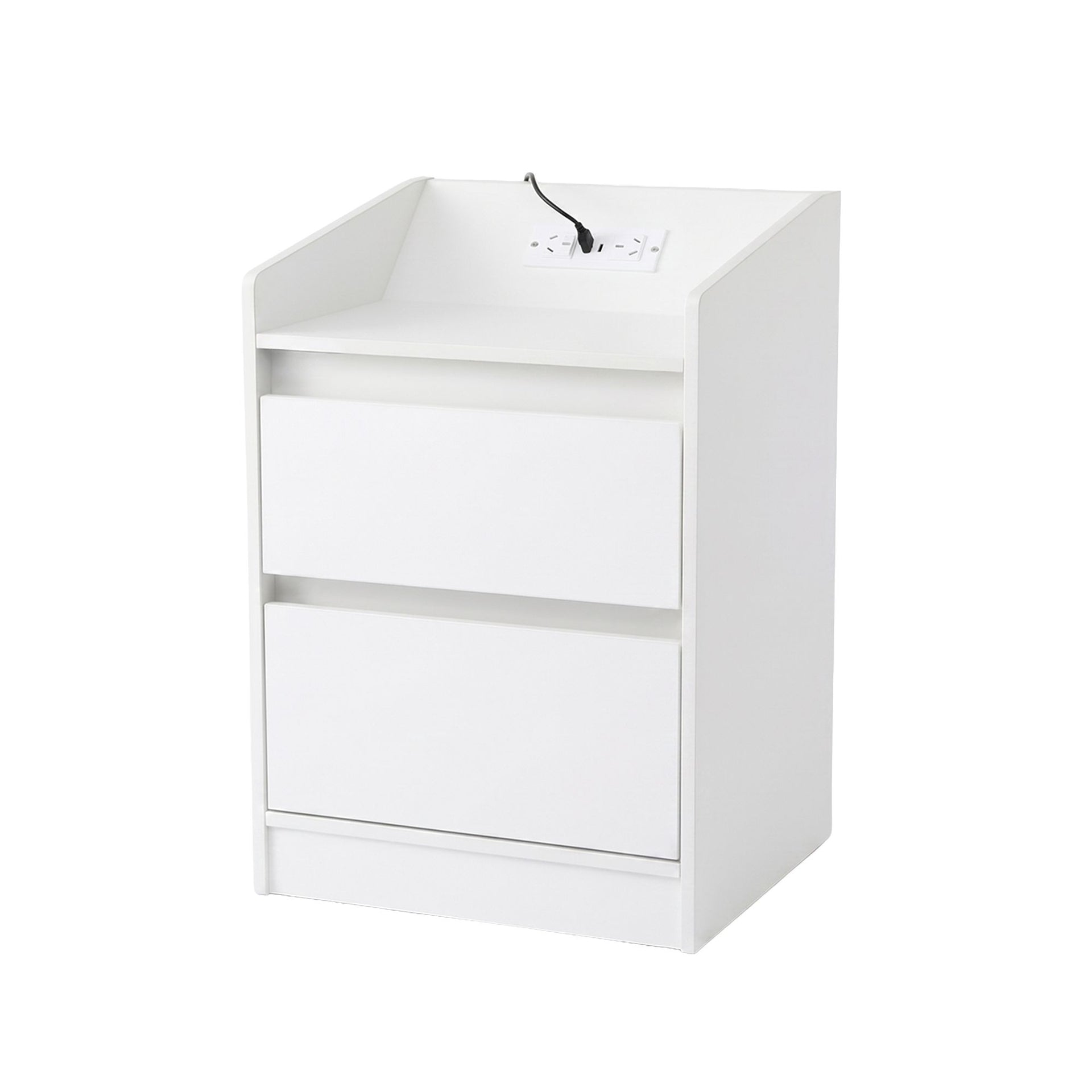 Artiss Bedside Table Nightstand with Charging Station 2 Drawers LED White Awezingly