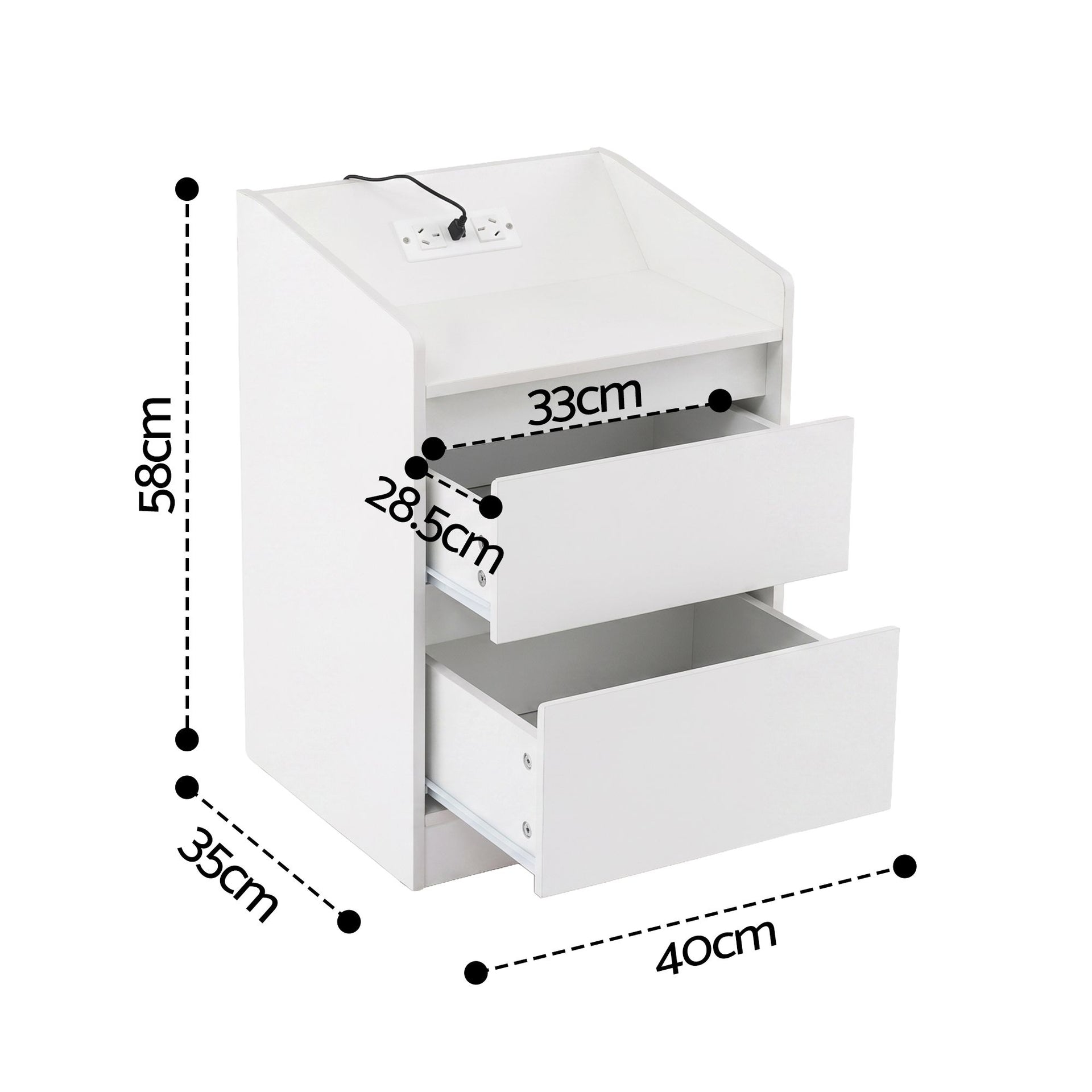 Artiss Bedside Table Nightstand with Charging Station 2 Drawers LED White Awezingly