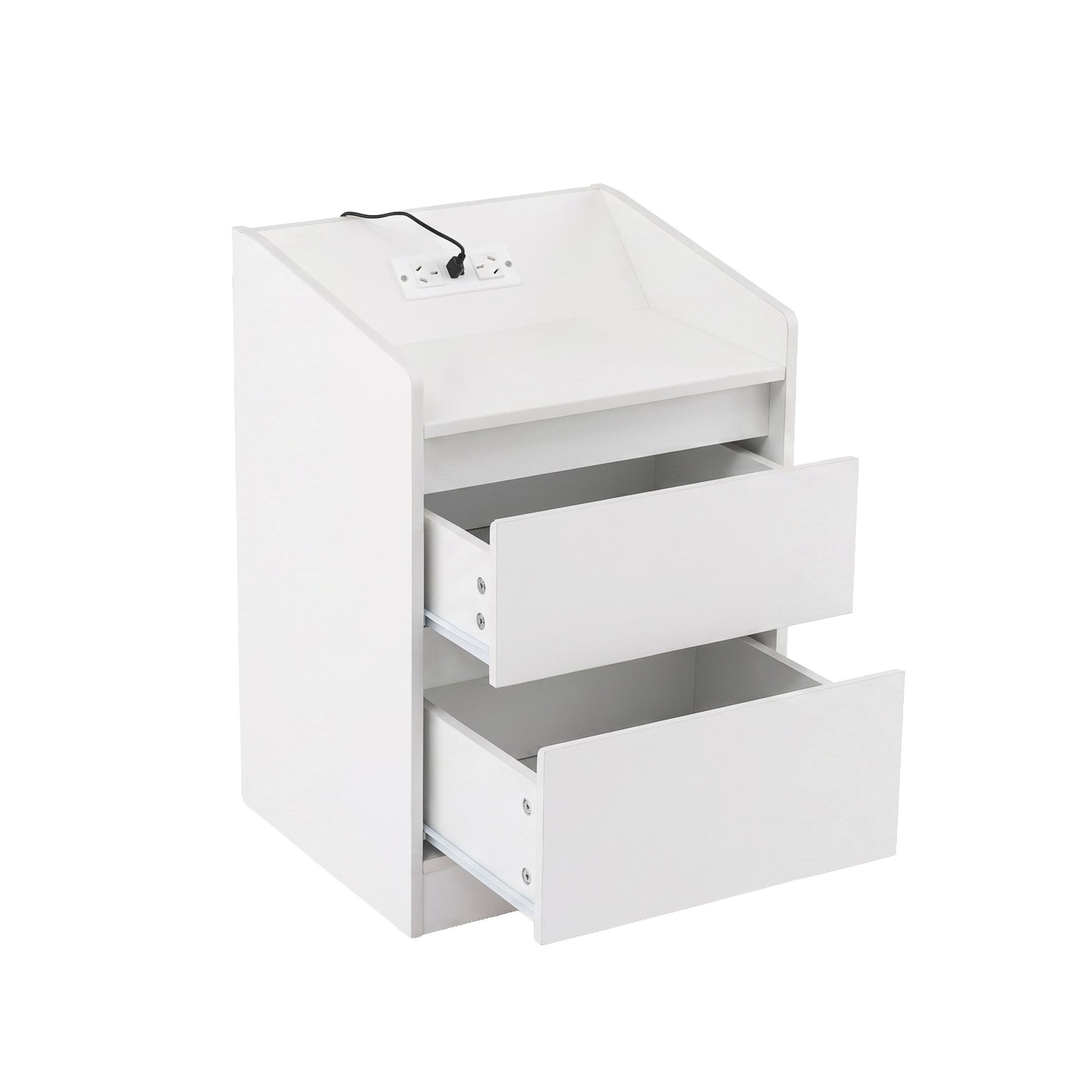 Artiss Bedside Table Nightstand with Charging Station 2 Drawers LED White Awezingly