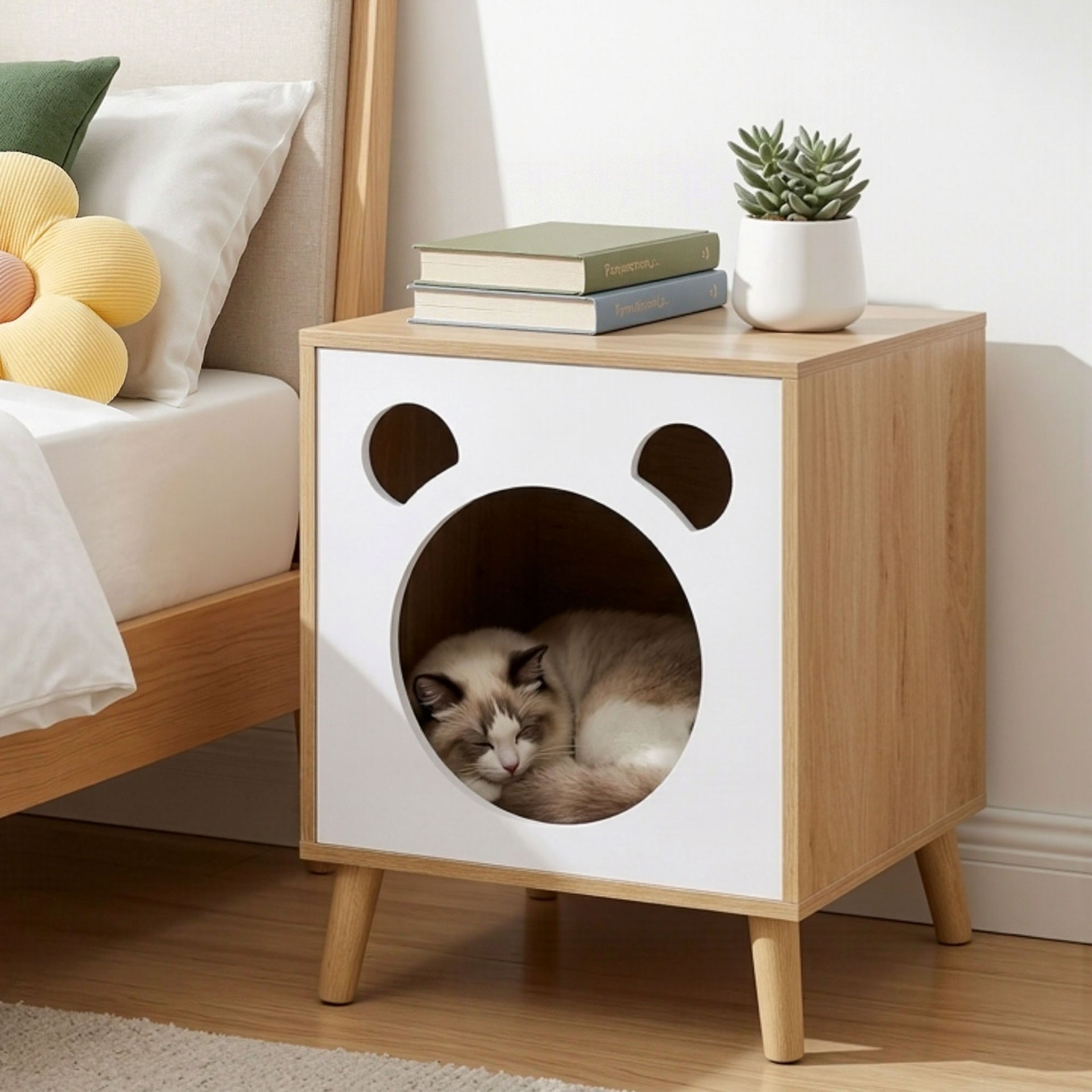 Artiss Cat Nest Bedside Table Solid Wood Awezingly