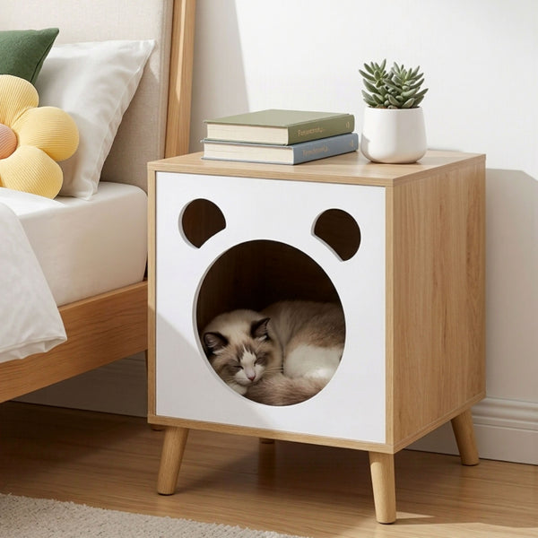 Artiss Cat Nest Bedside Table Solid Wood Awezingly