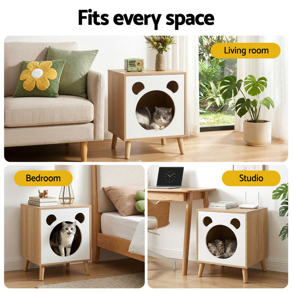 Artiss Cat Nest Bedside Table Solid Wood Awezingly